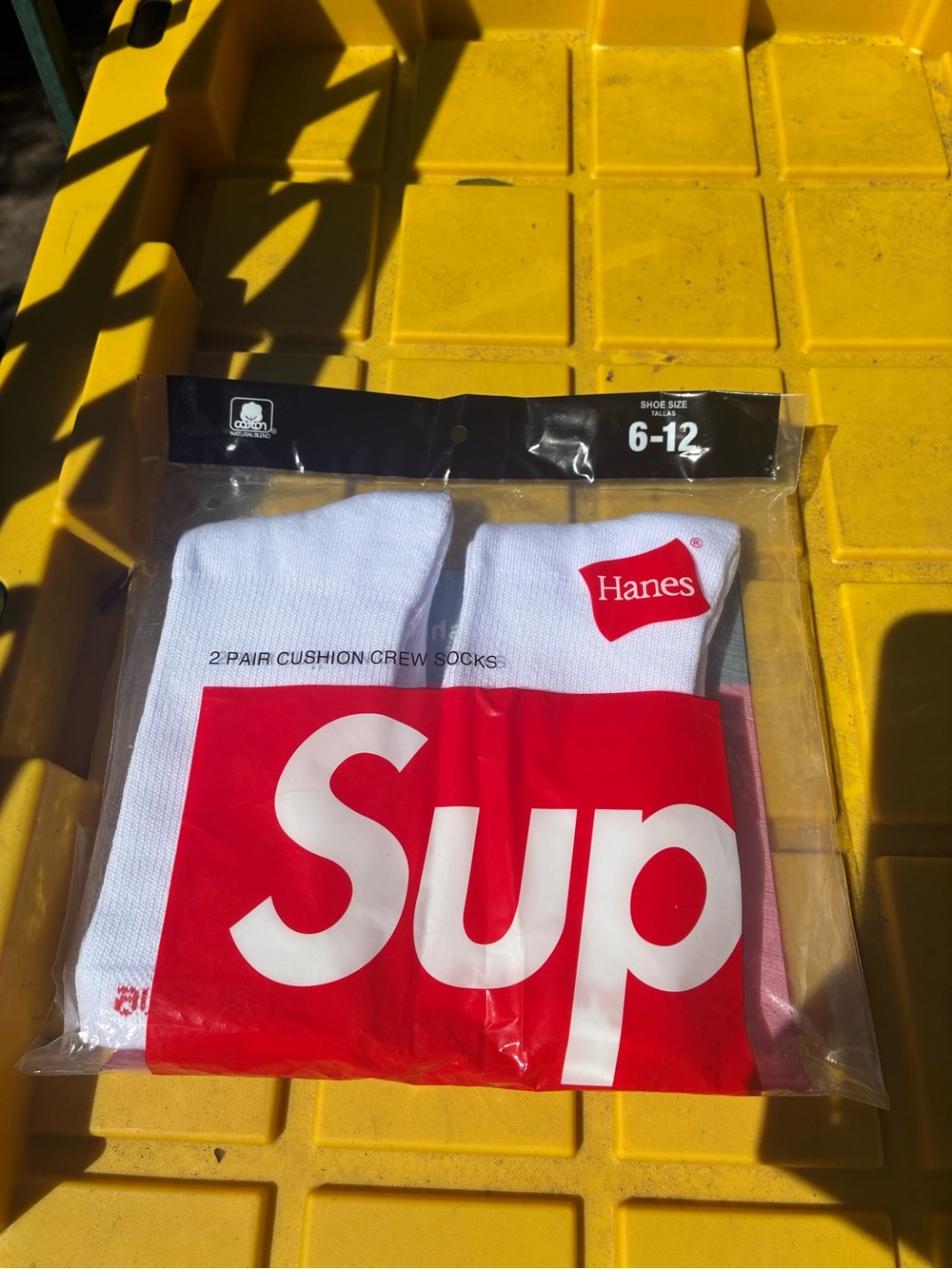 Hanes White Crew Socks with Red Supreme Graphic - 2 Pack